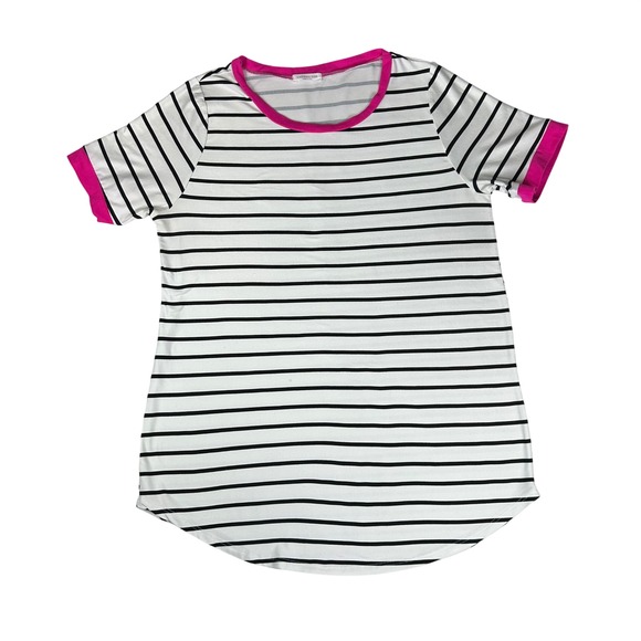Chic Soul Tops - Chic Soul Womens XL Striped Short Sleeve Top Pink Trim Black White